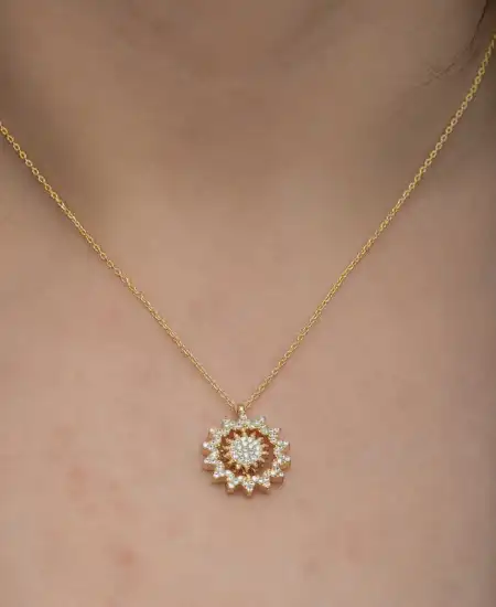 Gümüş Gold Güneş Kadın Kolye