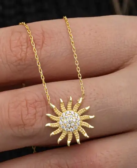 Gümüş Gold Güneş Kadın Kolye