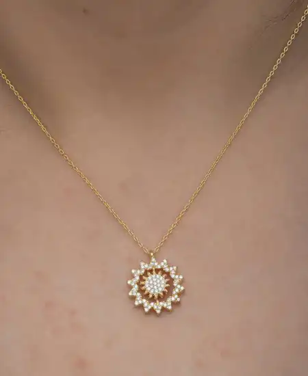 Gümüş Gold Güneş Kadın Kolye