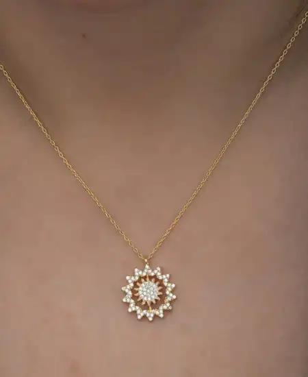 Gümüş Gold Güneş Kadın Kolye