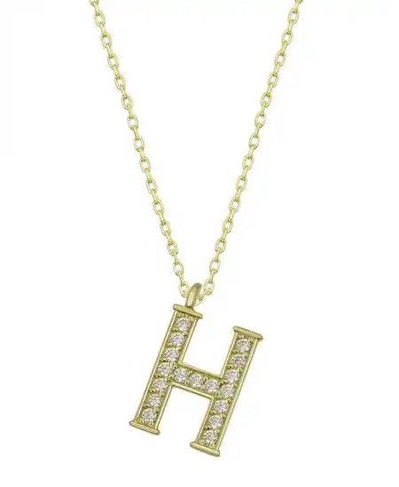 Gümüş Gold H Harfi Kadın Kolye