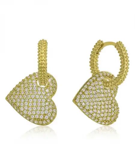 Gümüş Gold Halka Kalp Bayan Küpe