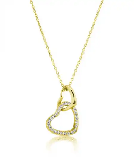 Gümüş Gold İki Kalp Bayan Kolye