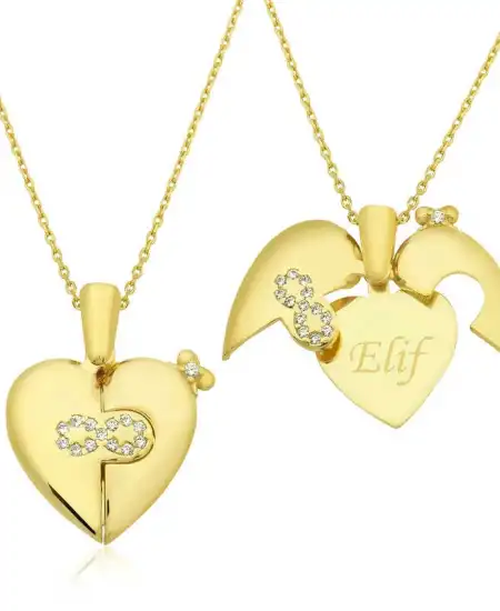 Gümüş Gold İsim Yazılı Sonsuz Kalp Kolye