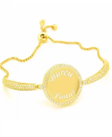 Gümüş Gold İsimli Kişiye Özel Taşlı Bayan Bileklik