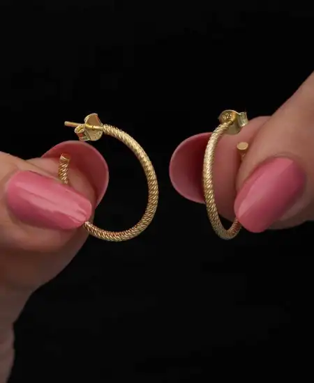 Gümüş Gold Kalemli Halka Kadın Küpe