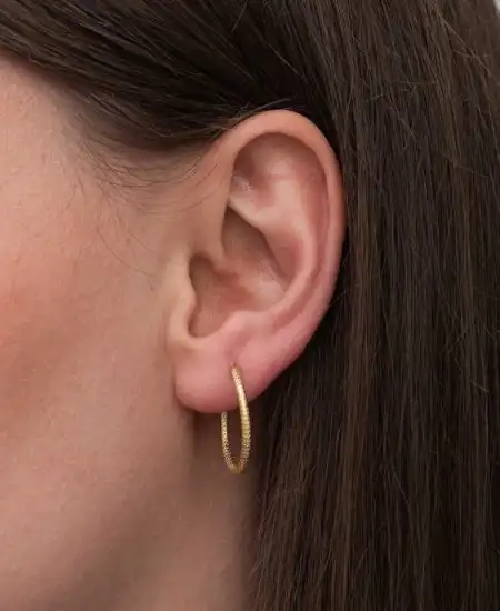 Gümüş Gold Kalemli Halka Kadın Küpe