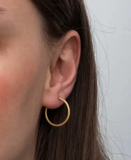 Gümüş Gold Kalemli Halka Kadın Küpe