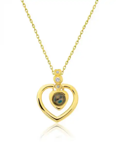 Gümüş Gold Kalp 100 Dilde Seni Seviyorum Kolye