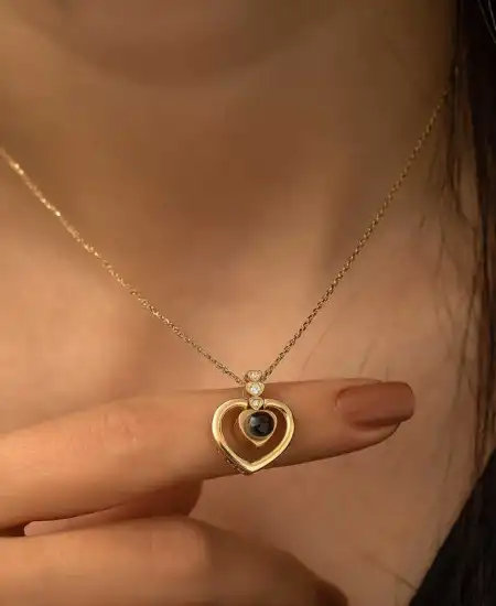 Gümüş Gold Kalp 100 Dilde Seni Seviyorum Kolye