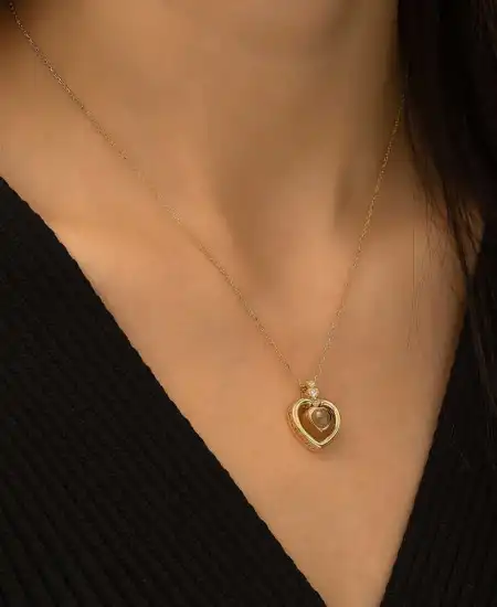 Gümüş Gold Kalp 100 Dilde Seni Seviyorum Kolye