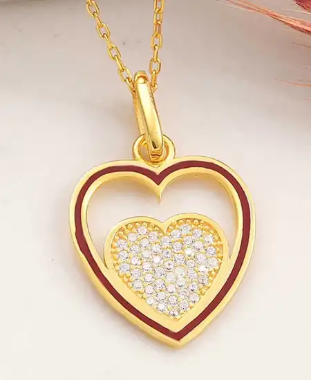 Gümüş Gold Kalp Kadın Kolye