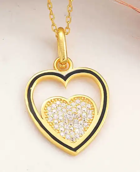 Gümüş Gold Kalp Kadın Kolye