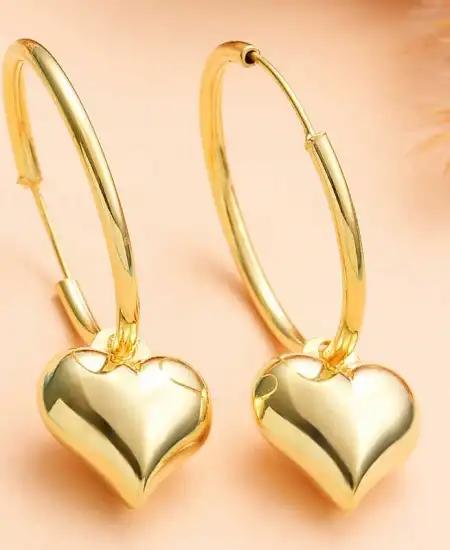 Gümüş Gold Kalp Sallantılı Kadın Küpe