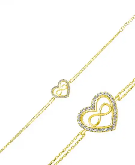 Gümüş Gold Kalp Sonsuzluk Bayan Bileklik