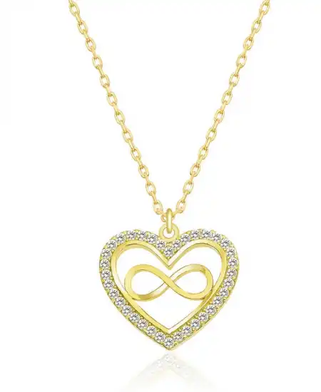 Gümüş Gold Kalp Sonsuzluk Bayan Kolye