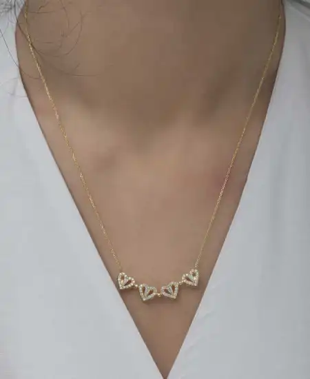 Gümüş Gold Kalpli Açılabilen Yonca Kadın Kolye