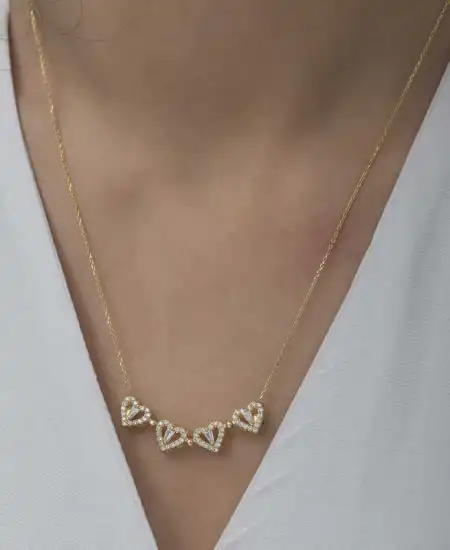 Gümüş Gold Kalpli Açılabilen Yonca Kadın Kolye