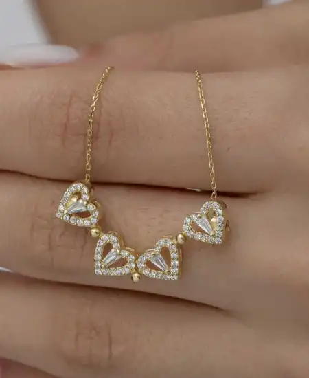 Gümüş Gold Kalpli Açılabilen Yonca Kadın Kolye