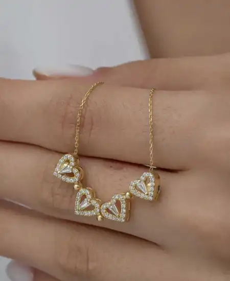 Gümüş Gold Kalpli Açılabilen Yonca Kadın Kolye