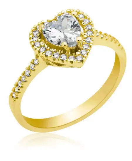 Gümüş Gold Kalpli Bayan Yüzük