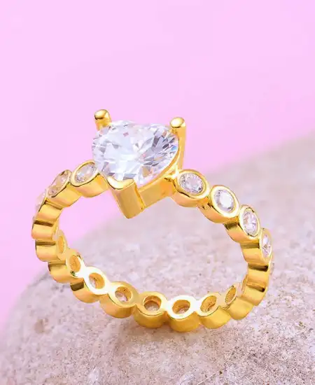 Gümüş Gold Kalpli Kadın Yüzük