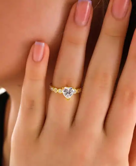 Gümüş Gold Kalpli Kadın Yüzük