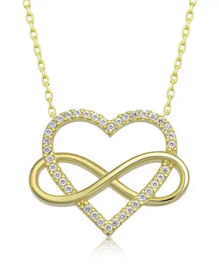 Gümüş Gold Kalpli Sonsuzluk Kadın Kolye