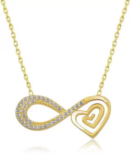 Gümüş Gold Kalpli Sonsuzluk Kolye