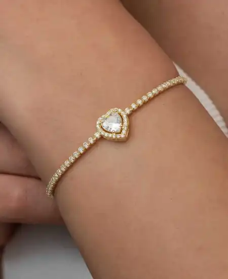 Gümüş Gold Kalpli Su Yolu Bileklik