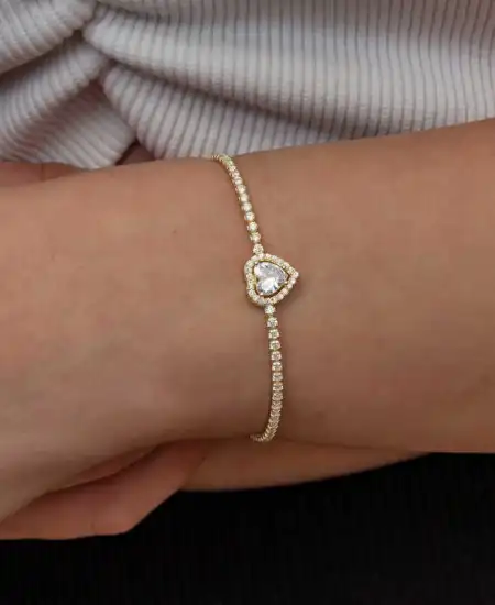 Gümüş Gold Kalpli Su Yolu Bileklik