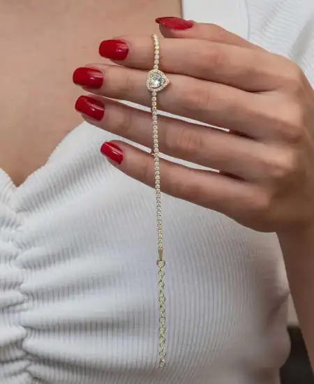 Gümüş Gold Kalpli Su Yolu Bileklik