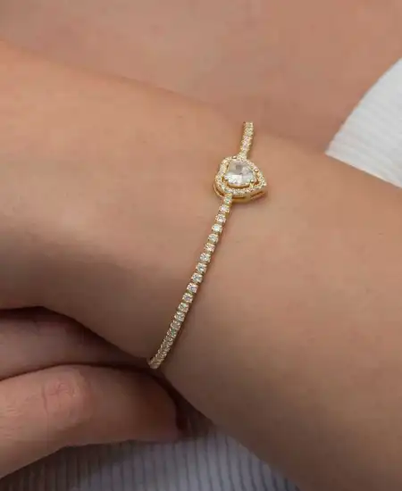 Gümüş Gold Kalpli Su Yolu Bileklik