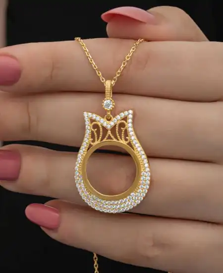 Gümüş Gold Kaplama Çeyrek Altın Takılabilen Kadın Kolye