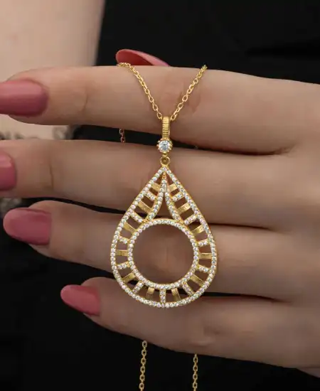 Gümüş Gold Kaplama Damla Çeyrek Takılabilen Kadın Kolye