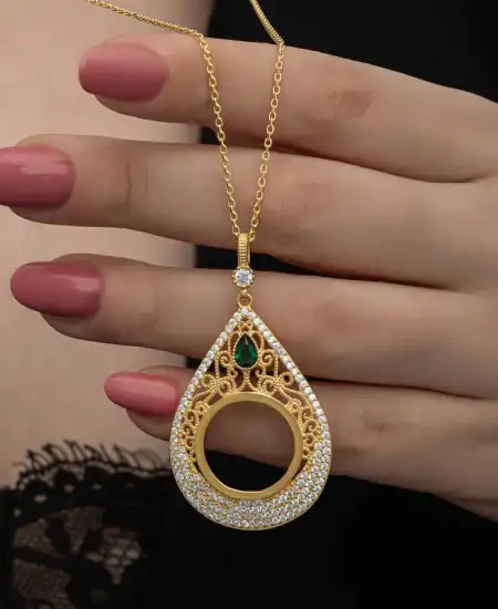 Gümüş Gold Kaplama Damla Çeyrek Takılabilen Kadın Kolye