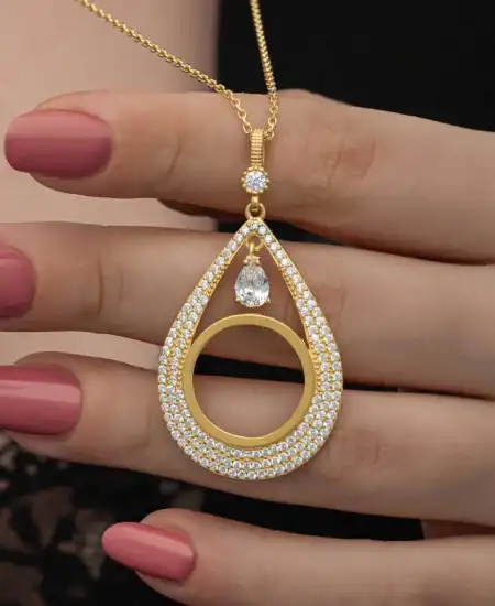 Gümüş Gold Kaplama Damla Çeyrek Takılabilen Kadın Kolye