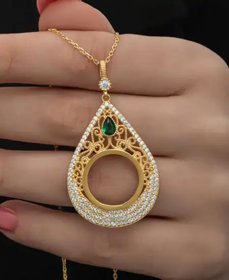 Gümüş Gold Kaplama Damla Çeyrek Takılabilen Kadın Kolye