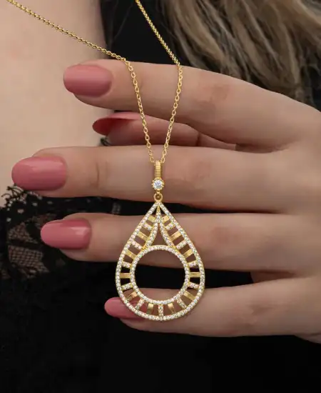 Gümüş Gold Kaplama Damla Çeyrek Takılabilen Kadın Kolye