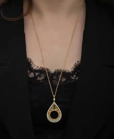 Gümüş Gold Kaplama Damla Çeyrek Takılabilen Kadın Kolye