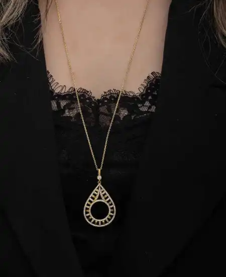 Gümüş Gold Kaplama Damla Çeyrek Takılabilen Kadın Kolye