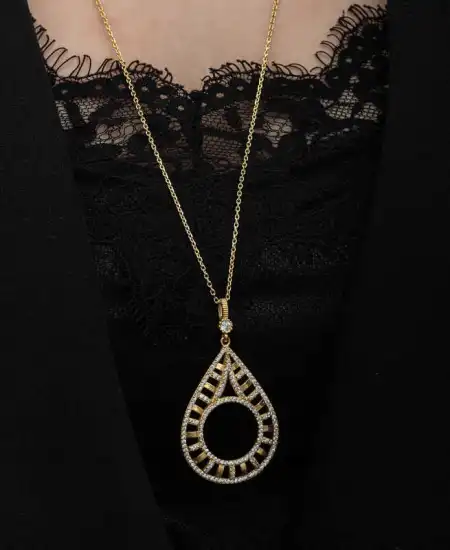 Gümüş Gold Kaplama Damla Çeyrek Takılabilen Kadın Kolye