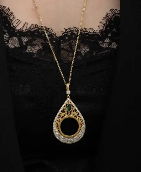 Gümüş Gold Kaplama Damla Çeyrek Takılabilen Kadın Kolye