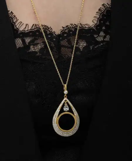 Gümüş Gold Kaplama Damla Çeyrek Takılabilen Kadın Kolye