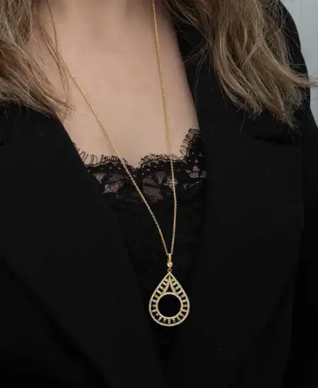 Gümüş Gold Kaplama Damla Çeyrek Takılabilen Kadın Kolye