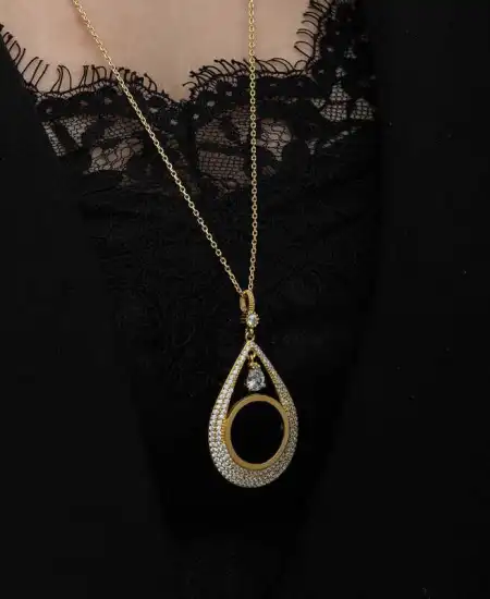 Gümüş Gold Kaplama Damla Çeyrek Takılabilen Kadın Kolye