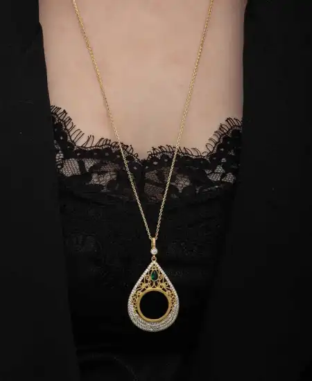 Gümüş Gold Kaplama Damla Çeyrek Takılabilen Kadın Kolye