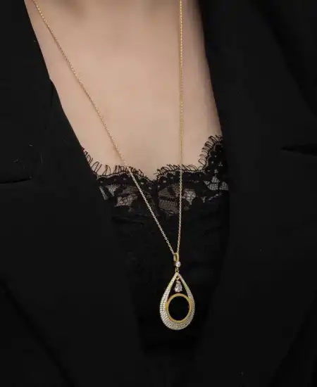 Gümüş Gold Kaplama Damla Çeyrek Takılabilen Kadın Kolye