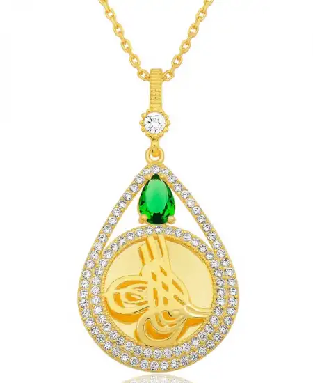 Gümüş Gold Kaplama Damla Tuğralı Kadın Kolye