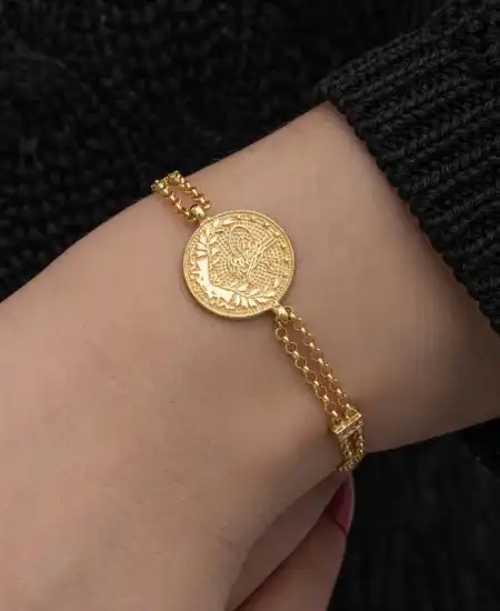 Gümüş Gold Kaplama Tuğralı Kadın Bileklik